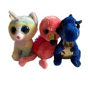 Ty Beanie Boo 3 piece Lot-Gilda Flamingo, A Caticorn, Saffire Dragon-GUC